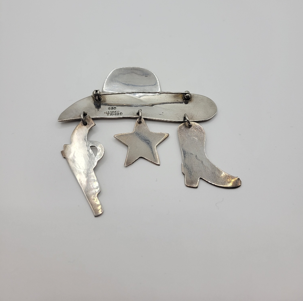 Vintage 925 Sterling Silver Taxco Mexico Large Western Cowboy Hat Pin Brooch - Picture 9 of 12